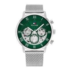 TOMMY HILFIGER Montre Vert cadran argenté fond vert bracelet acier argenté Sale