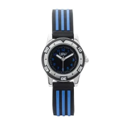 UPP Montre Alexis Noir cadran argenté fond noir bracelet plastique noir et bleu Best