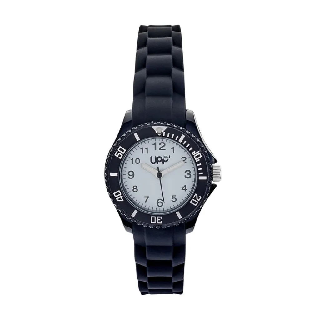 UPP Montre Aria Blanc cadran noir fond blanc bracelet silicone noire New