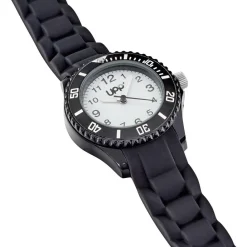 UPP Montre Aria Blanc cadran noir fond blanc bracelet silicone noire New