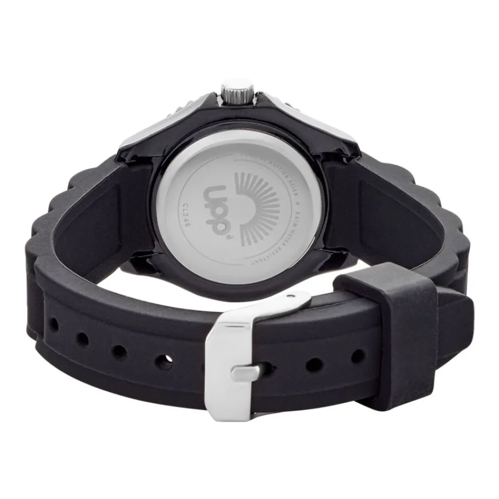 UPP Montre Aria Blanc cadran noir fond blanc bracelet silicone noire New