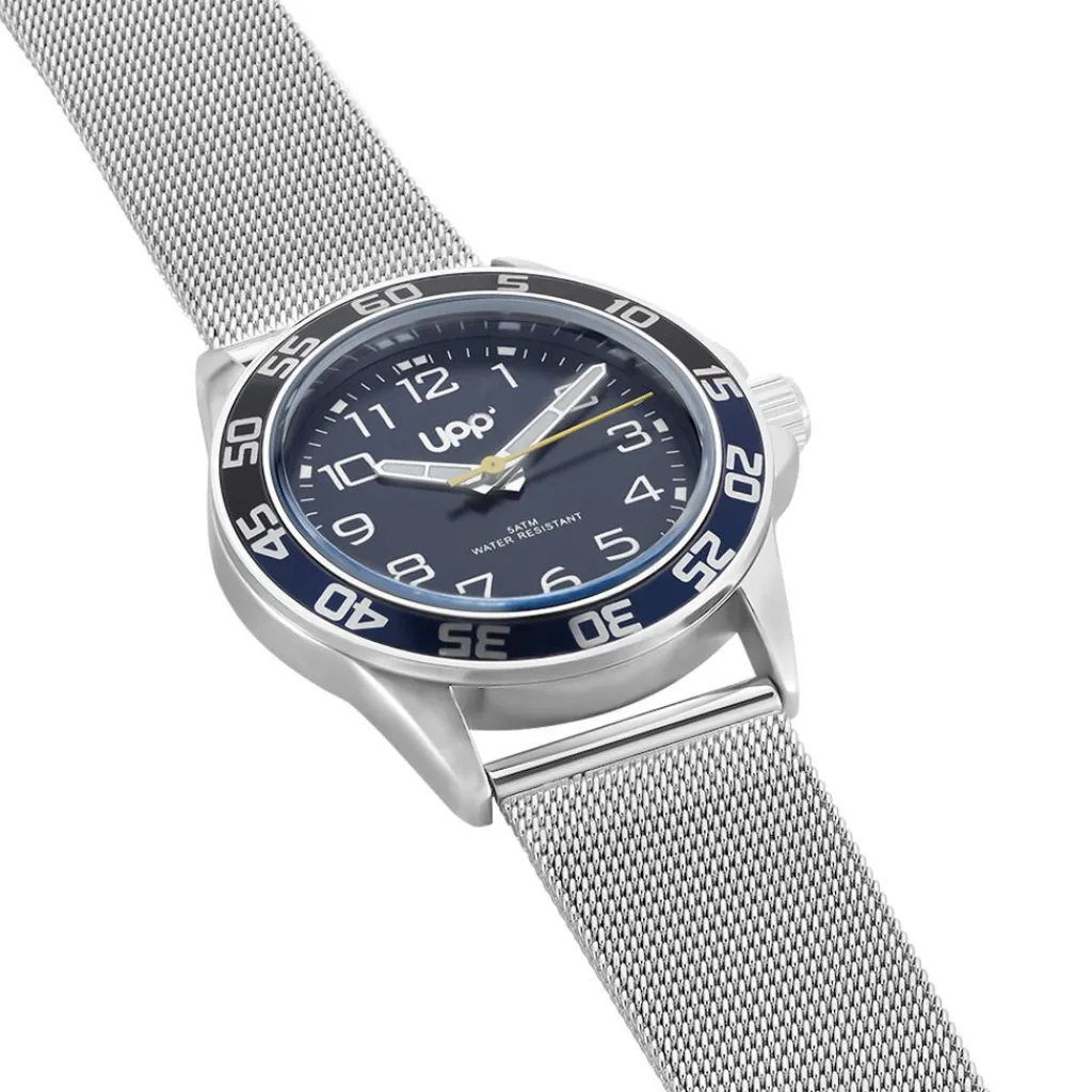 UPP Montre Axel Bleu cadran argenté fond bleu bracelet acier argenté Outlet