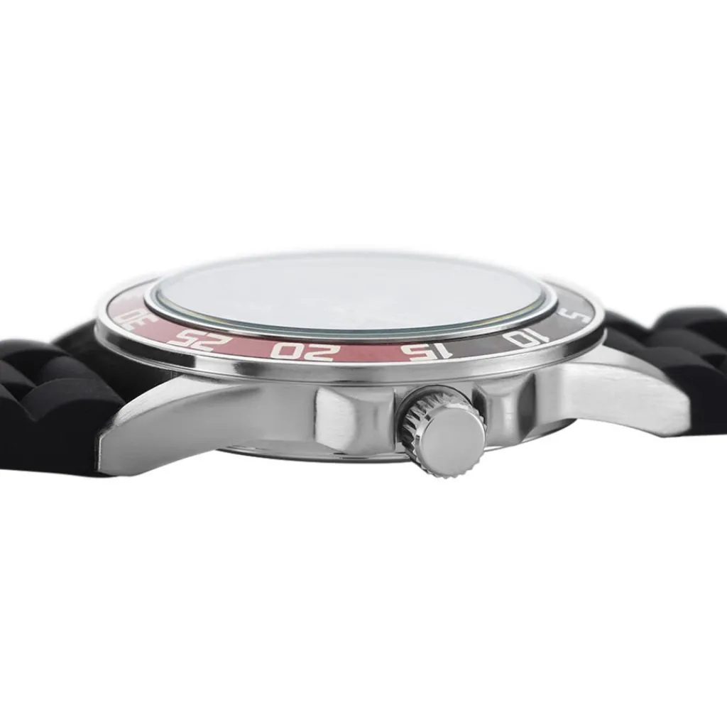 UPP Montre Axel Noir Et Rouge cadran argenté fond noir bracelet silicone noire New