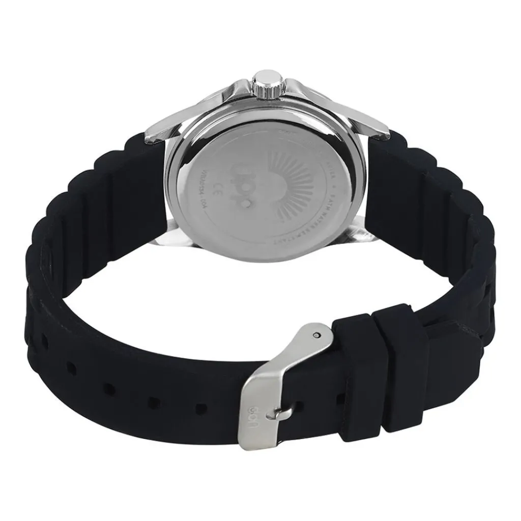 UPP Montre Axel Noir Et Rouge cadran argenté fond noir bracelet silicone noire New