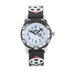 UPP Montre Ballon Blanc cadran noir fond blanc bracelet plastique noir New