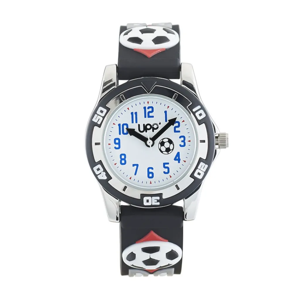 UPP Montre Ballon Blanc cadran noir fond blanc bracelet plastique noir New