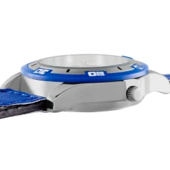 UPP Montre Ballon Noir cadran argenté fond bleu bracelet tissu bleu Best