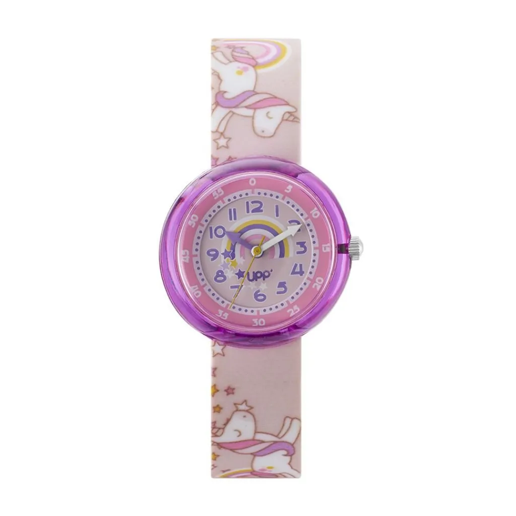 UPP Montre Beatty Rose cadran violet fond rose bracelet plastique rose Hot