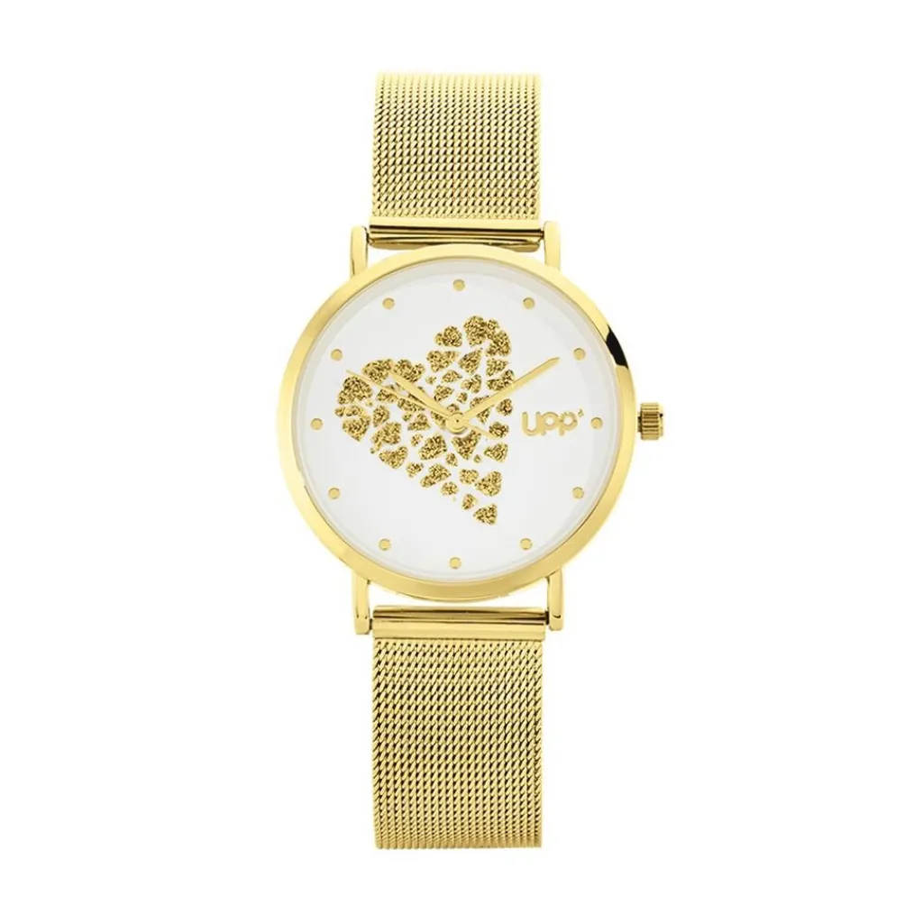 UPP Montre Crush Blanc cadran doré fond blanc bracelet acier doré