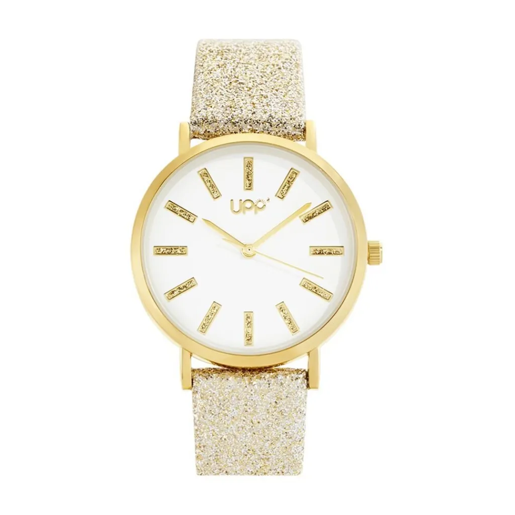 UPP Montre Crush Blanc cadran doré fond blanc bracelet synthétique doré Best