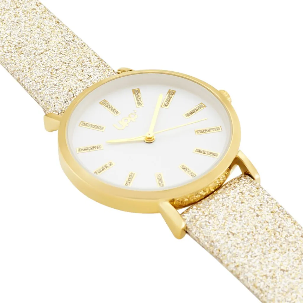 UPP Montre Crush Blanc cadran doré fond blanc bracelet synthétique doré Best