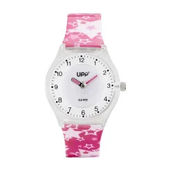 UPP Montre Etoile Blanc cadran blanc fond blanc bracelet plastique rose Hot
