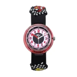 UPP Montre Fuzzy Bicolore cadran rouge fond bicolore bracelet plastique noire