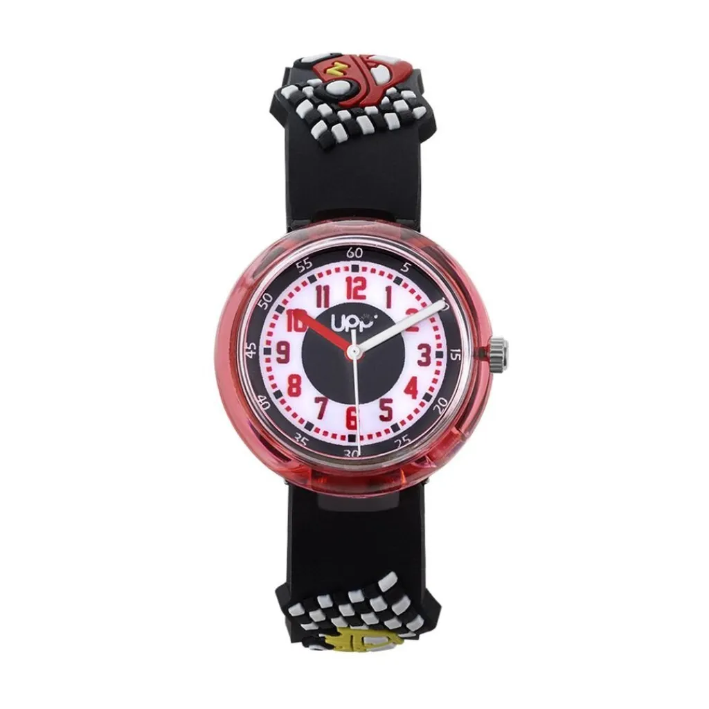UPP Montre Fuzzy Bicolore cadran rouge fond bicolore bracelet plastique noire