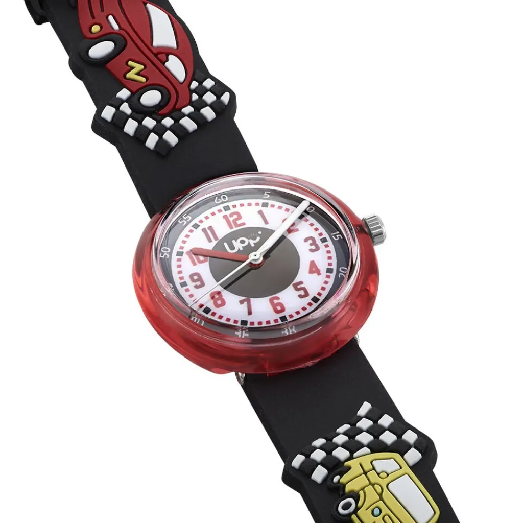 UPP Montre Fuzzy Bicolore cadran rouge fond bicolore bracelet plastique noire