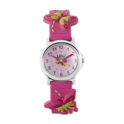 UPP Montre Fuzzy Rose cadran argenté fond rose bracelet silicone rose Clearance