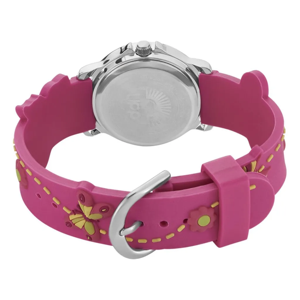 UPP Montre Fuzzy Rose cadran argenté fond rose bracelet silicone rose Clearance