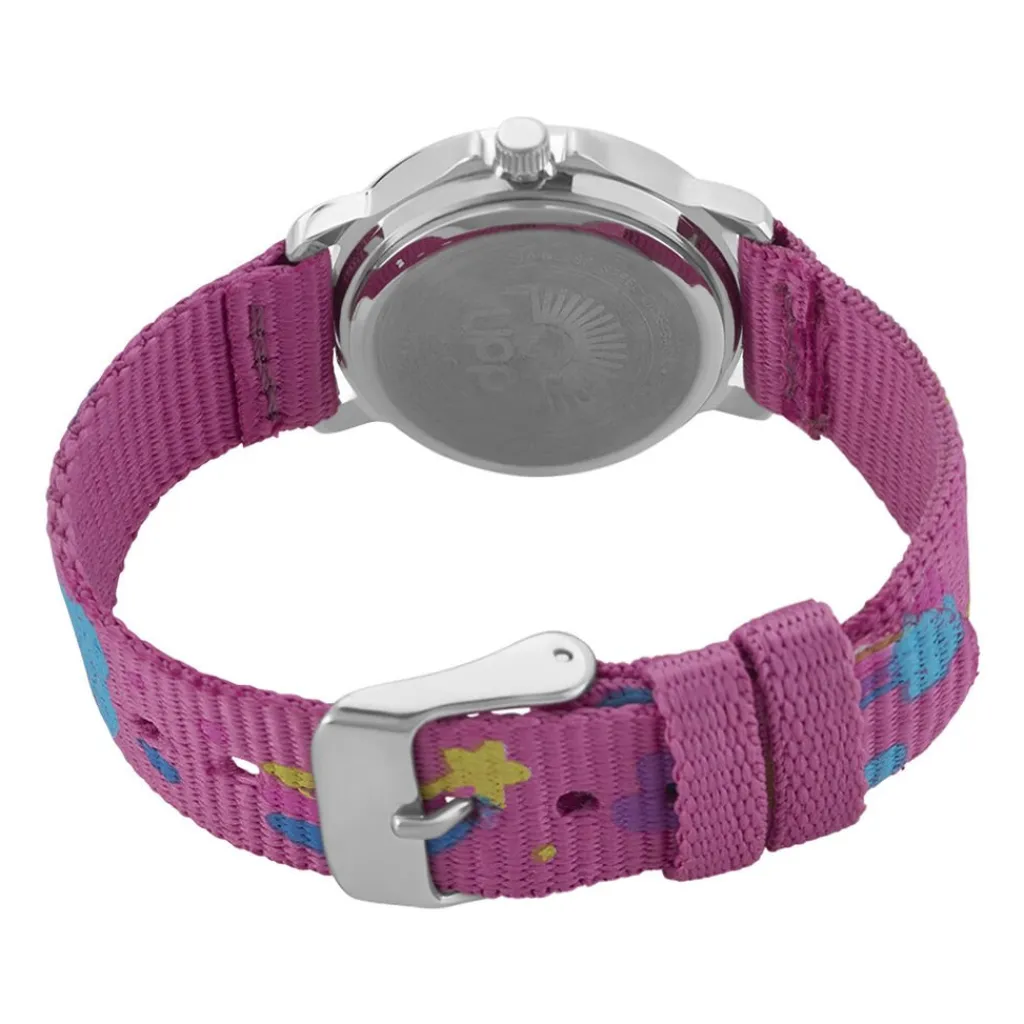 UPP Montre Lea Blanc cadran argenté fond multicolore bracelet tissu violet Clearance