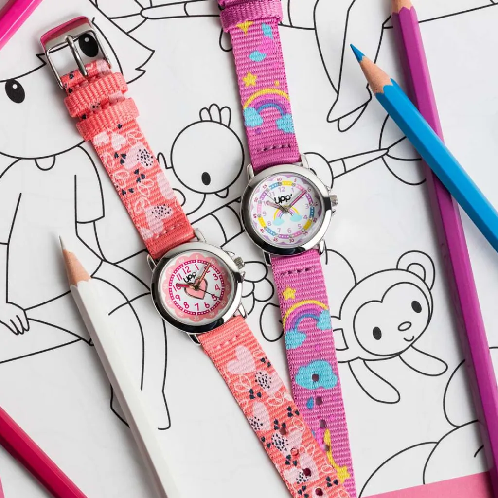 UPP Montre Lea Blanc cadran argenté fond multicolore bracelet tissu violet Clearance