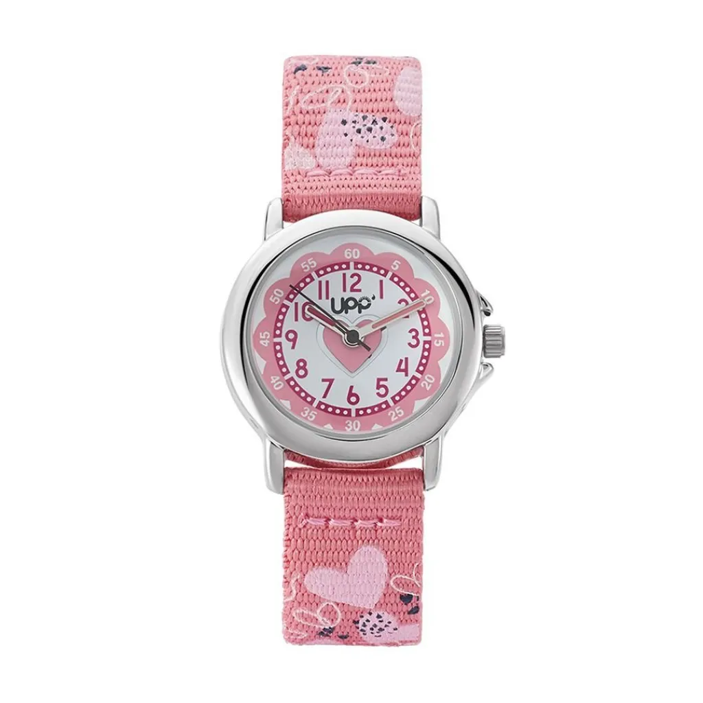 UPP Montre Lea Blanc Et Rose cadran argenté fond blanc bracelet tissu rose New