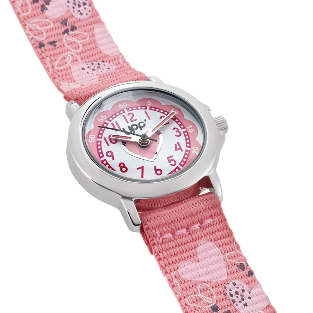 UPP Montre Lea Blanc Et Rose cadran argenté fond blanc bracelet tissu rose New