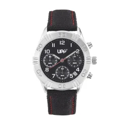 UPP Montre Lucas Noir cadran argenté fond noir bracelet tissu noir Discount