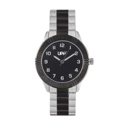 UPP Montre Matthieu Noir cadran argenté fond noir bracelet métal bicolore Hot