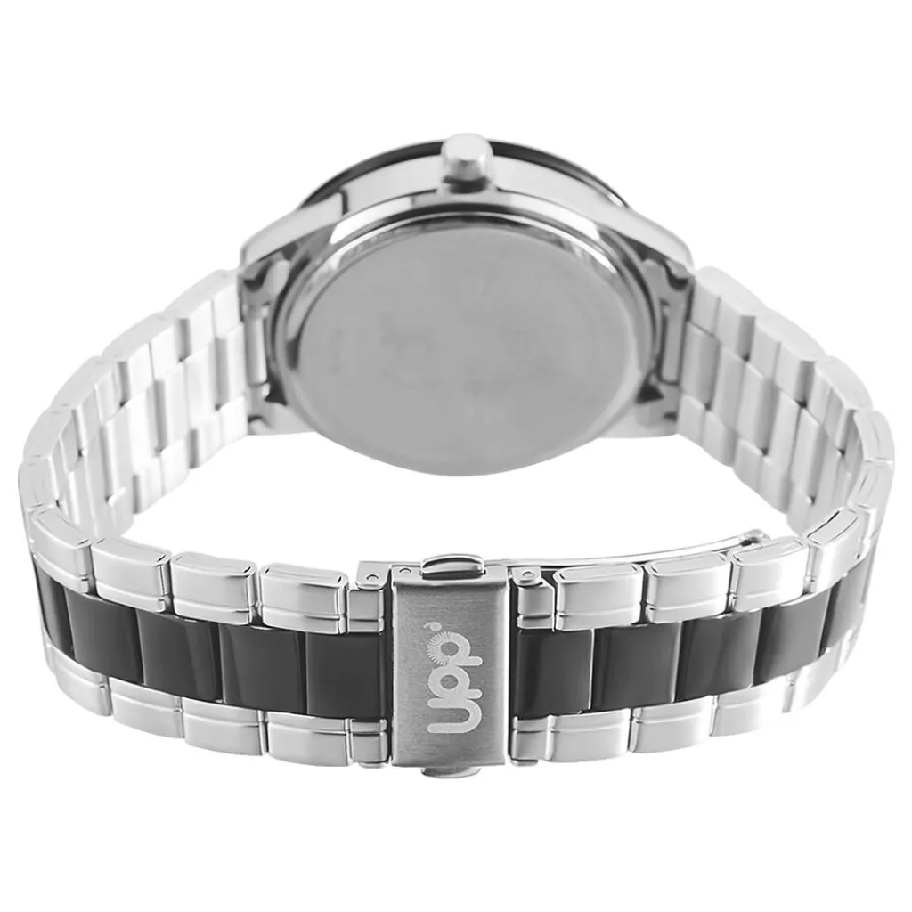 UPP Montre Matthieu Noir cadran argenté fond noir bracelet métal bicolore Hot