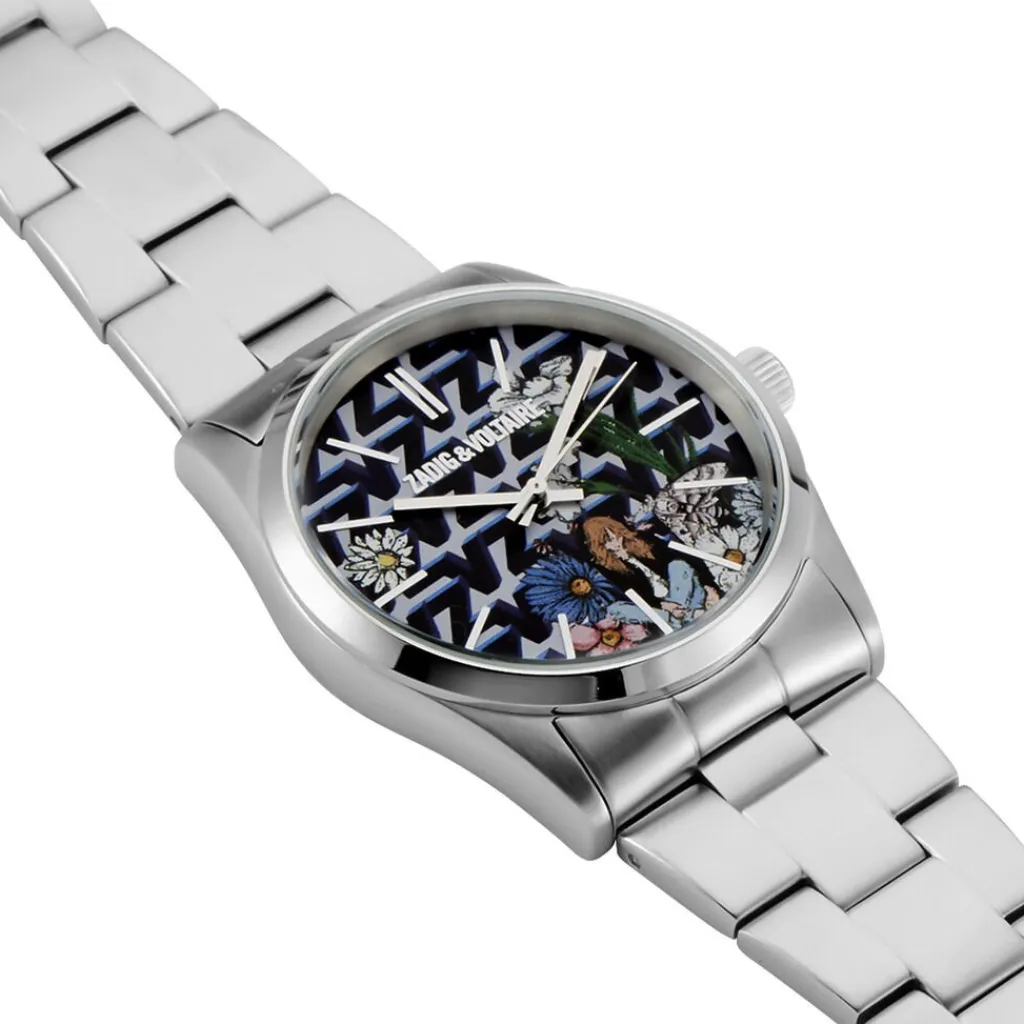 ZADIG & VOLTAIRE Montre Fusion Multicolore cadran argenté fond multicolore bracelet acier argenté Outlet