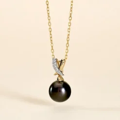 Histoire d'Or Pendentif Nilma Or Jaune Perle De Culture De Tahiti Et Diamant Clearance