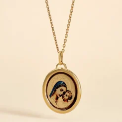 Histoire d'Or Pendentif Vierge A L'enfant Ovale Or Jaune